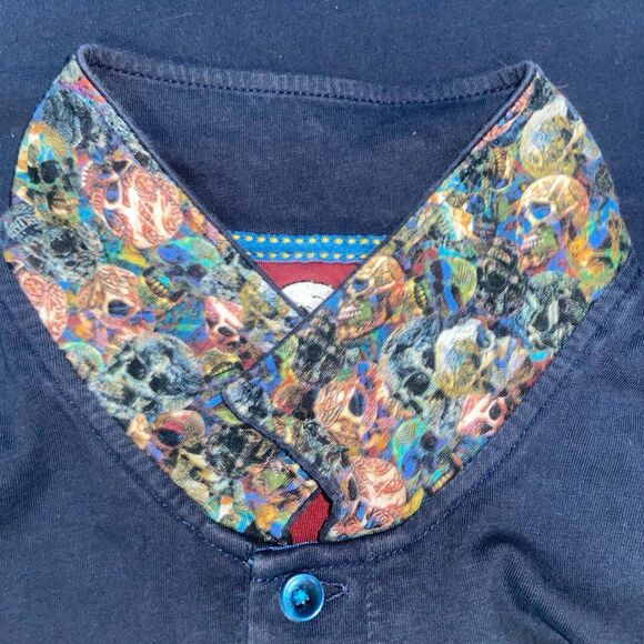 Robert Graham Men's L Skull Trim Short Sleeve Polo Shirt Navy - Picture 9 of 9